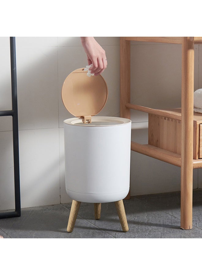 7 Liter Trash Bin with Press Top Lid and Push Button Pop Up Cover, Nordic Modern Round Plastic Garbage Can with Wooden Legs, Odor Control and Pet Proof Waste Basket, Small Size Space Saving Trash Can Made from Durable Premium Plastic, Water Resistant Easy to Clean Design for Kitchen Bathroom Bedroom Living Room Office Kids Room Apartment Studio Home and Modern Interior Décor, White Color - Image 2